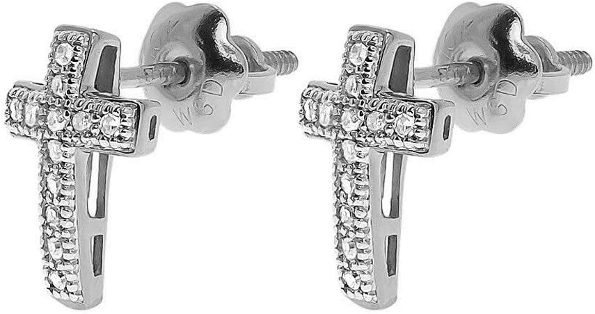 14K Gold Over Silver Lab Diamond CROSS HOOP Earrings Screw Back Studs Iced Out aretes para hombre - Men's Earrings, Screw Back, Men's Jewelry, Hip hop Bling Earring