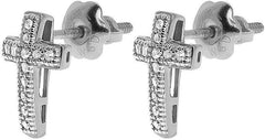 14K Gold Over Silver Lab Diamond CROSS HOOP Earrings Screw Back Studs Iced Out aretes para hombre - Men's Earrings, Screw Back, Men's Jewelry, Hip hop Bling Earring