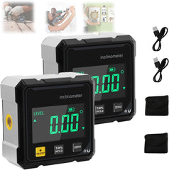 4-Side Magnetic Digital Angle Gauge with Laser, Digital Angle Finder Magnetic, Nivel Digital, Digital Inclinometer with Auxiliary Light, Cube Inclinometer with Backlight (2PCS)