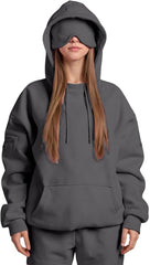Hoodies for Women with Eye Mask Built In, Comfort Airplane Wearable Blanket Hooded Sweatshirt Women Sleep Clothes