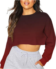 Crop Sweatshirts for Women Fashion Y2k Cute Pullover Long Sleeve Gradient Comfy Fashion Casual Round Neck Tops Army Green