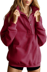 Oversized Sweatshirt for Women Trendy Casual Long Sleeve Button Henley Neck Pullover Tops Fall Fashion Outfit Clothes