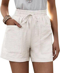 Summer Wide Leg Linen Shorts for Women Plus Size Drawstring High Waisted Elastic Casual Loose Fit Bermuda Shorts