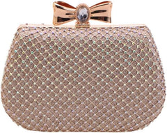 Alloy inlaid diamond mesh diamond dinner party bag clutch women's bow bags