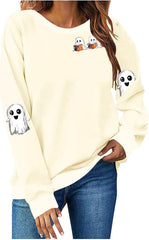 Halloween Sweatshirt for Womens Fall Fashion 2025 Loose Crew Neck Sweatshirts Ghost Print Spooky Season Pullover