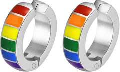 HIJONES Stainless Steel Rainbow Earrings for Men and Women Gay Lesbian LGBT Pride Flag Huggie Ear Studs