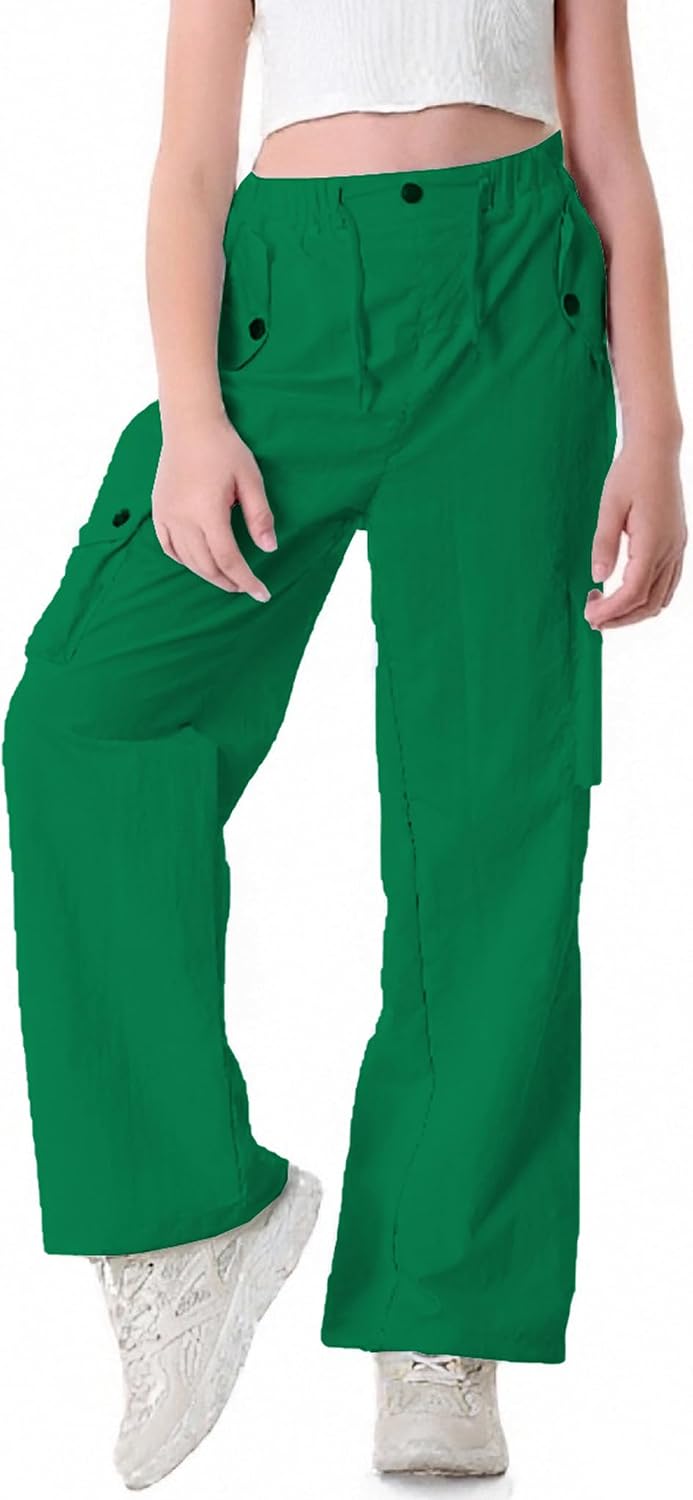 SANGTREE Girls & Women's Parachute Cargo Pants Y2K Waterproof Pants with Elastic Waist, Quick-Dry Outdoor Pants, 6 Years-2XL