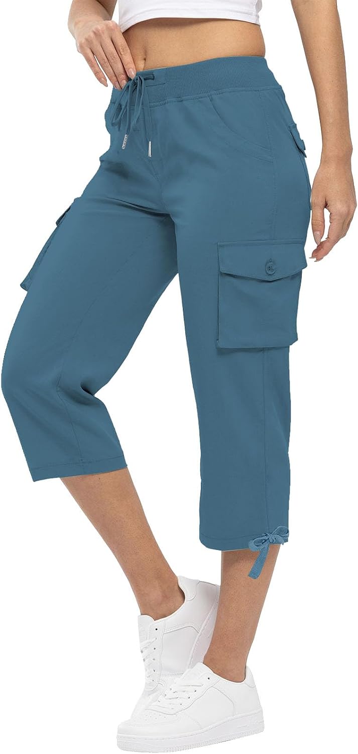Womens Casual Loose Fit Capri Pants with Pockets Dressy Lightweight Ladies Baggy Cargo Pants for Hiking