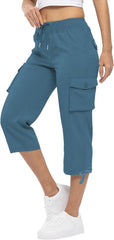 Women's Cargo Capris Hiking Pants Lightweight Plus Size Summer Outdoor Casual Solid Color Travel Pants with Pockets