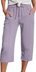 Linen Pants Women 2025 Trendy Capri Pants Summer Wide Leg Pant Drawstring Loose Palazzo Pant Casual Capris