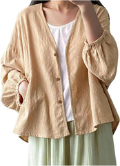 HGps8w Womens Casual Cotton Linen Cardigan Loose Lantern Long Sleeve Lightweight Summer Open Front Jackets with Pockets
