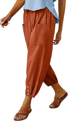 Women's Cropped Pants High Waist Drawstring Capri Pants Wide Leg with Pockets
