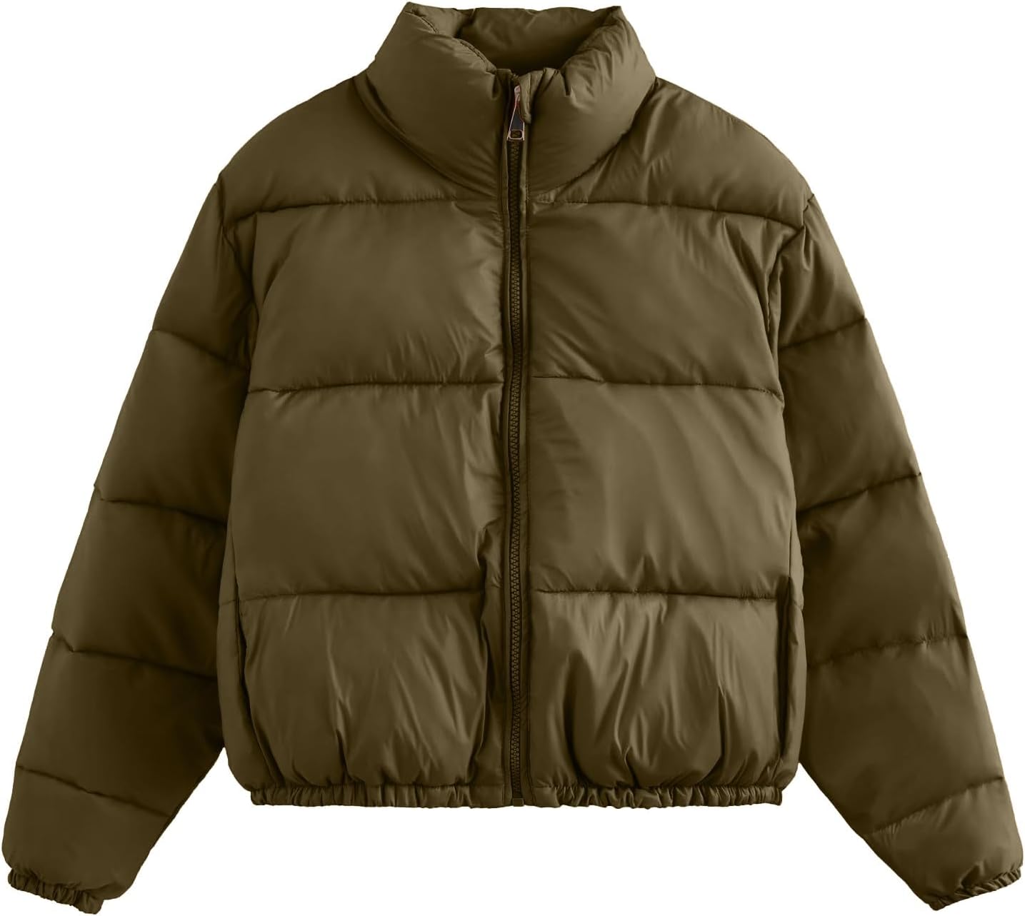 Womens Cropped Puffer Jackets 2024 Stand Collar Long Sleeve Zip down Coat Casual Lightweight Winter Warm Cute Outwear