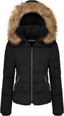 BodiLove Women's Fur Hooded Utility Jacket With Zipper and Fannel Lining