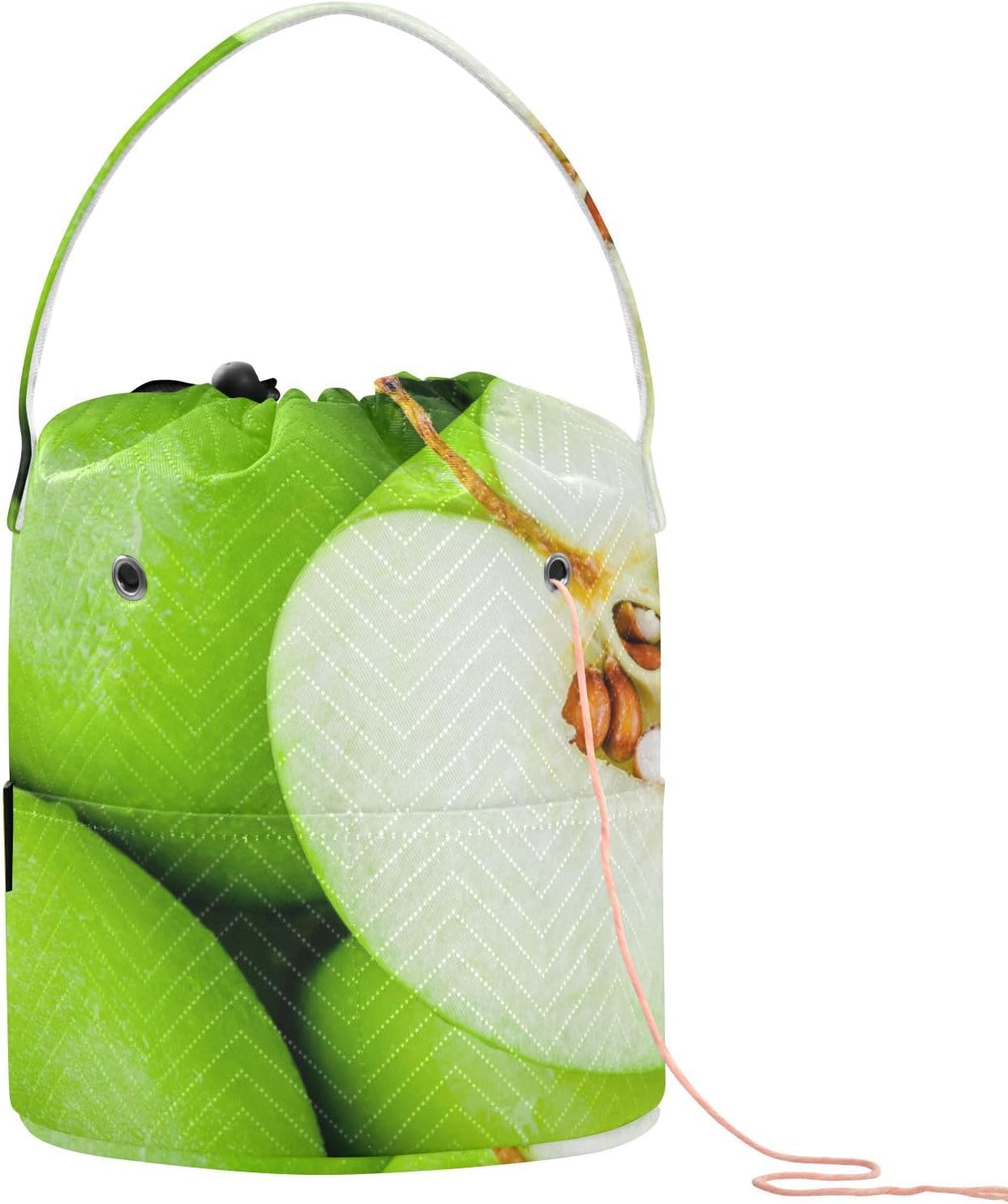 Yarn Storage Knitting Basket Bin, Polyester Crochet Bag 8.3x11 in Pockets Dividers Box Organizer with Handle Marble Moroccan Tiles Seamless Geometric Pattern White Lines