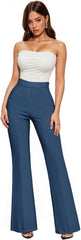 Hybrid & Company Womens Ultra Stretch Ponte Flare Pants-High Rise,Faux Pockets,Pull On,Wrinkle Resistant-Casual & Office Wear
