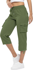 Women's Cargo Capris Hiking Pants Lightweight Plus Size Summer Outdoor Casual Solid Color Travel Pants with Pockets