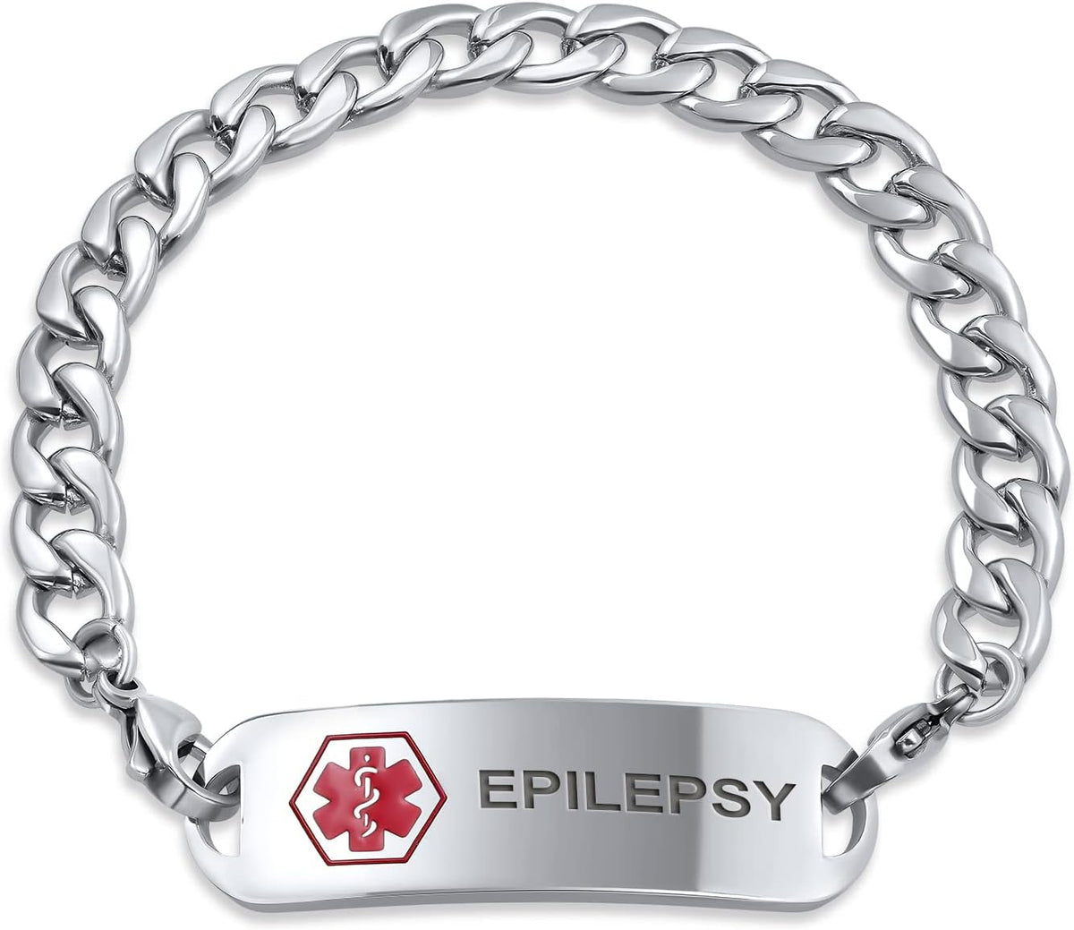 Personalize Medical Identification Medical ID Miami Cuban or Figaro Link Bracelet For Men Steel 8.5in Custom Engraved