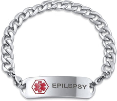 Personalize Medical Identification Medical ID Miami Cuban or Figaro Link Bracelet For Men Steel 8.5in Custom Engraved