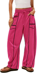 Womens Baggy Wide Leg Harem Pants Casual Summer Y2K Palazzo Pant Drawstring Elastic Waist Lounge Trouser with Pockets