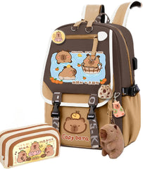 Kapibara Capybara Cartoon Backpack Gift Large Capacity Waterproof Kapibara stuff kawaii backpack with pins and Accessories (Pattern 2)