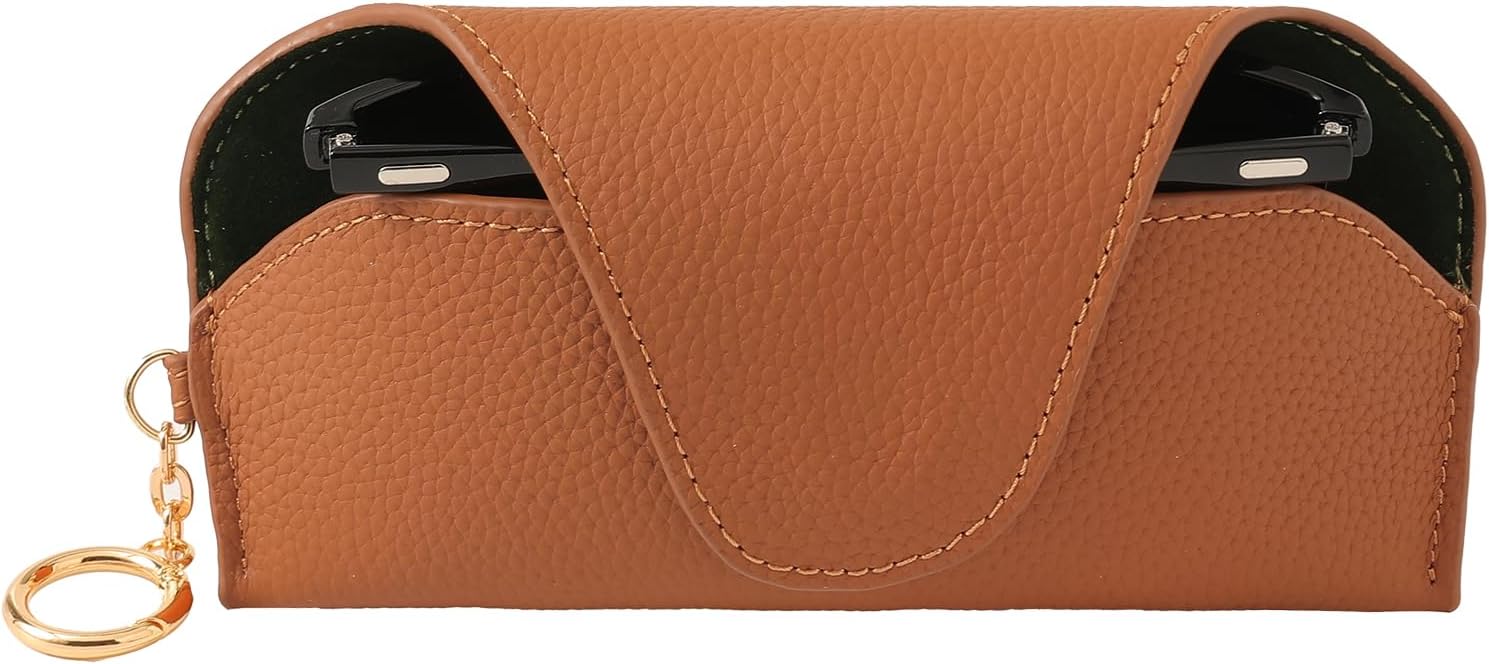 Leather Sunglass Holder for Car with Detachable Visor Clip, Travel Eyeglasses Case Keychain Organizers and Storage