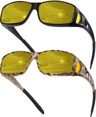 EYGIFT Night Vision Driving Glasses Fit Over Sunglasses for Men Women Wrap Around Anti Glare Nighttime HD Yellow Lens