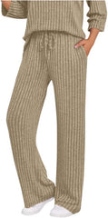 Womens Ribbed Knit Lounge Pants Elastic High Waist Loose Wide Leg Drawstring Pant Fall Comfy Solid Color Trousers