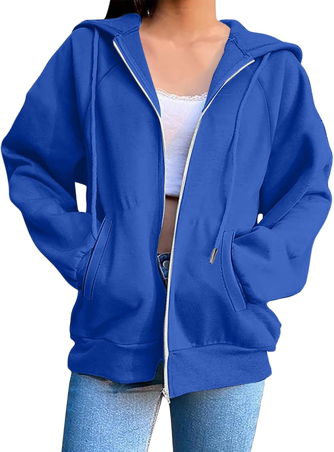 Zip Up Hoodies for Women Casual Solid Color Long Sleeve Hooded Sweatshirts Fall Winter Fashion Jacket Coat