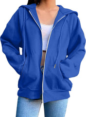 Zip Up Hoodies for Women Casual Solid Color Long Sleeve Hooded Sweatshirts Fall Winter Fashion Jacket Coat