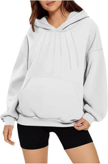 Womens Oversized Hoodies Fashion Pleated Sweatshirts Fall 2025 Pullover Shirt Loose Solid Color Hooded Tops