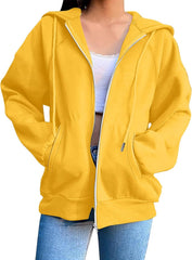 Zip Up Hoodies for Women Casual Solid Color Long Sleeve Hooded Sweatshirts Fall Winter Fashion Jacket Coat