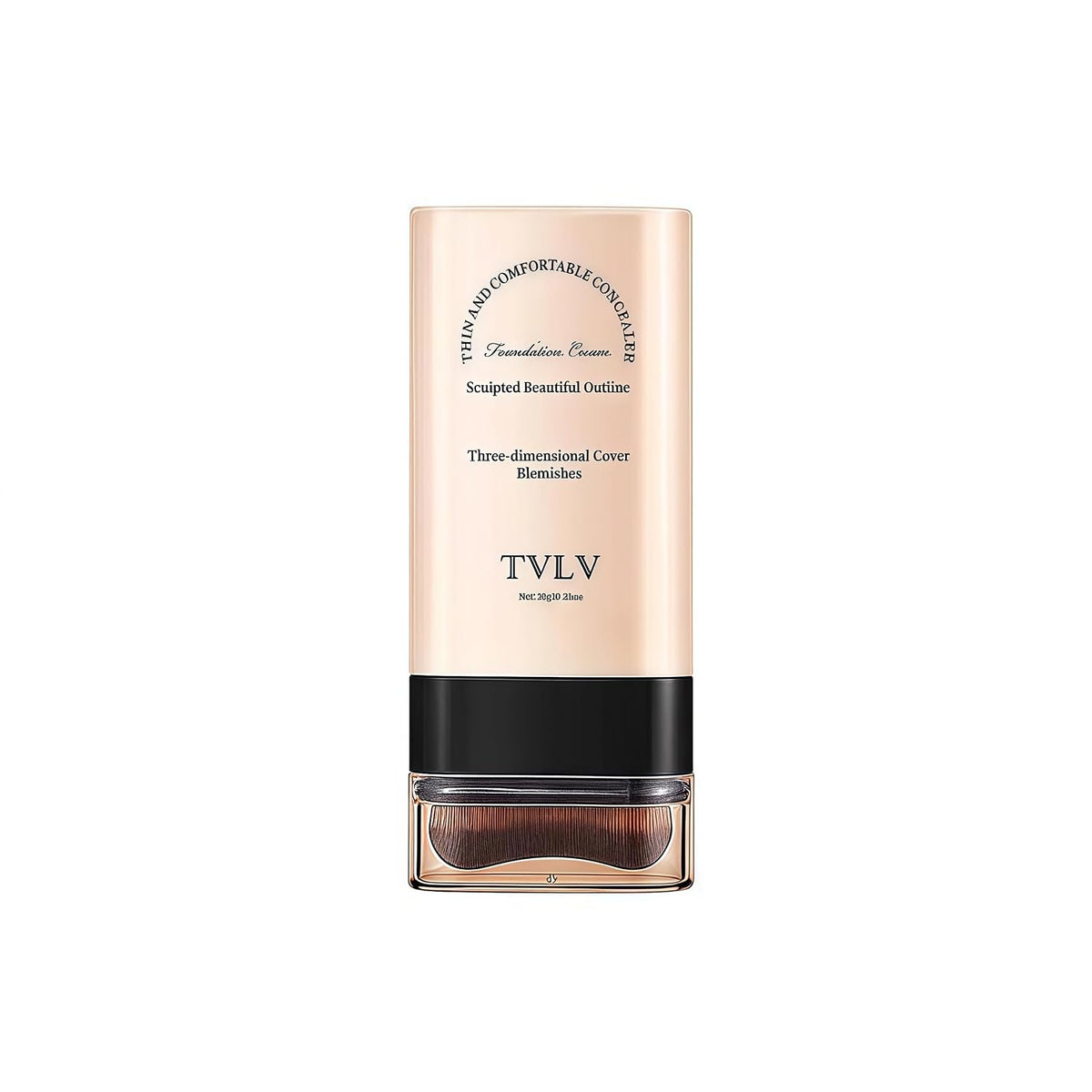 TVLV Foundation Cream with Built-in Brush, Three-Dimensional Coverage, Natural-Looking Finish, Medium Coverage, 0.71oz/20g (05 Honey)