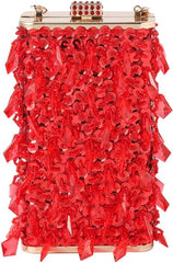 Women's Beaded Dinner Bag Handheld Bag Hard Box Small Square Bag Women's Dress Bag(D)