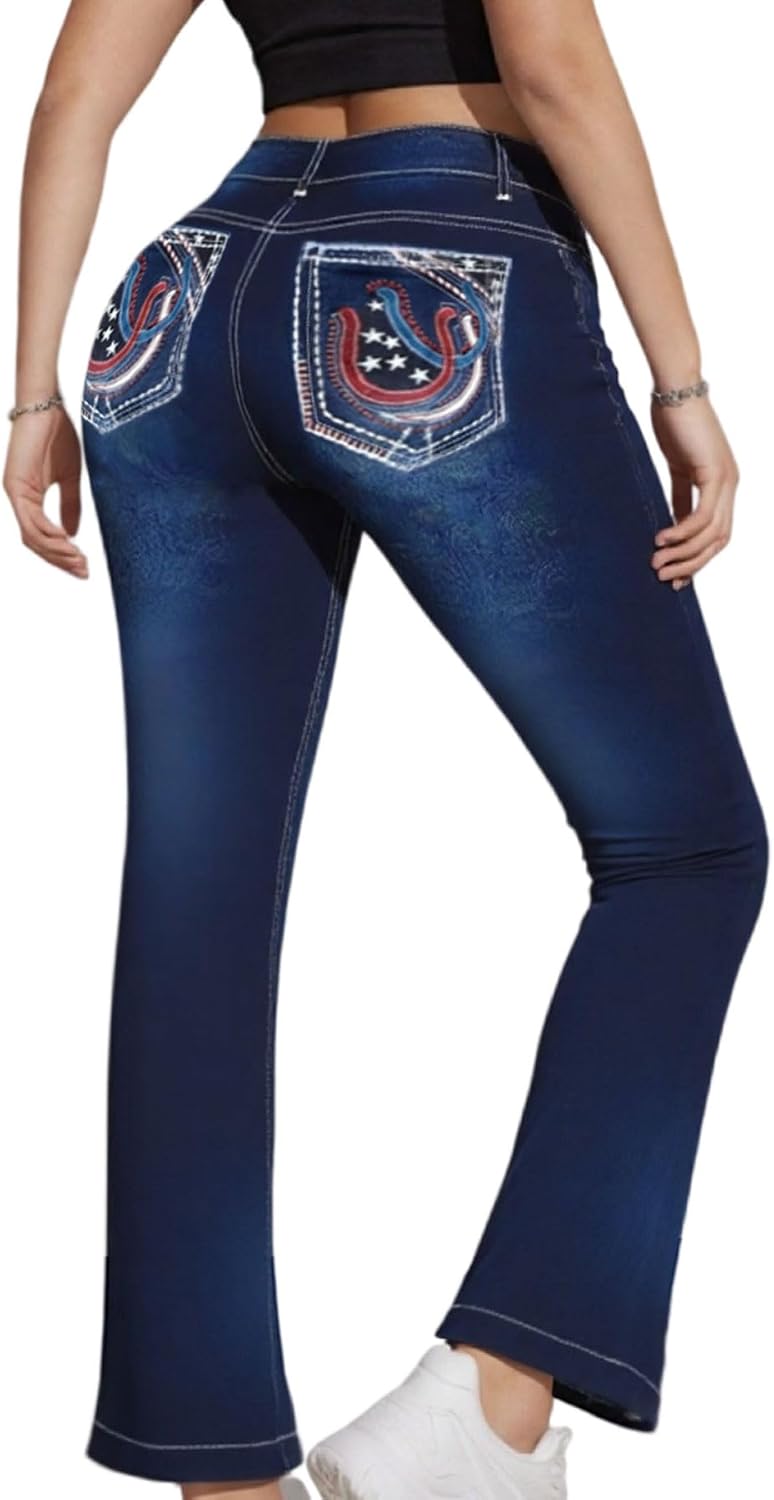 Women's Plus Size Flared Jeans High Waist Hip Lifting Stretchy 1X-5X