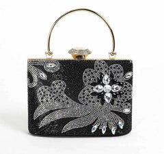 Ladies Dinner Bag Diamond-Encrusted Flower Handbag Evening Bag Bride Wedding Dress Cocktail Party Square Bag(E)