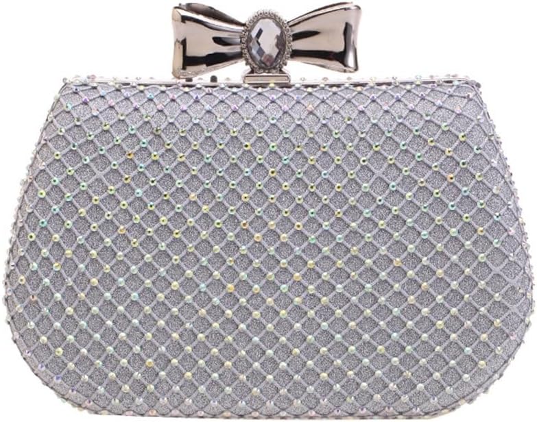 Alloy inlaid diamond mesh diamond dinner party bag clutch women's bow bags
