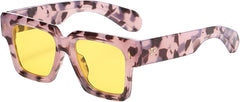 Onrtry Thick Square Frame Sunglasses for Women Men Trendy Chunky Rectangle Sun Glasses Black Shades UV Protection