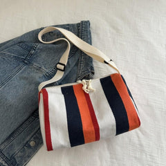 Striped Canvas Crossbody Bag for Women, Large Capacity Retro Casual Shoulder Bag with Adjustable Strap