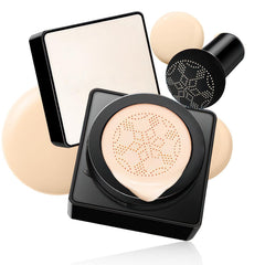 Air Cushion CC Cream Mushroom Head - Moisturizing & Oil Control Screw Lid Concealer Makeup Base, Primer Liquid Foundation Long Lasting with Mushroom Makeup Sponges for All Skin Types (Natural)