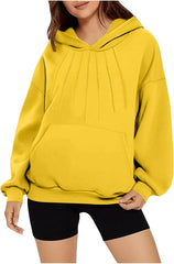 Womens Oversized Hoodies Fashion Pleated Sweatshirts Fall 2025 Pullover Shirt Loose Solid Color Hooded Tops