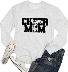 TSIIUO Cheer Mom Sweatshirt for Women Funny Cheerleading Mom T-Shirt Long Sleeve Tee Cheerleader Mama Pullover Tops