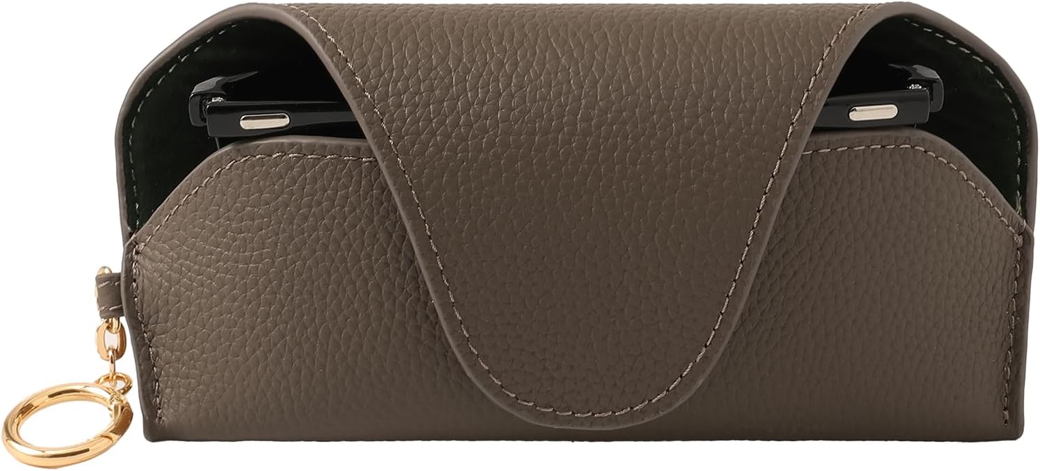 Leather Sunglass Holder for Car with Detachable Visor Clip, Travel Eyeglasses Case Keychain Organizers and Storage