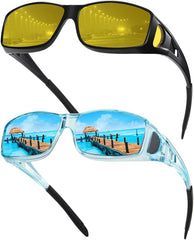 EYGIFT Night Vision Driving Glasses Fit Over Sunglasses for Men Women Wrap Around Anti Glare Nighttime HD Yellow Lens
