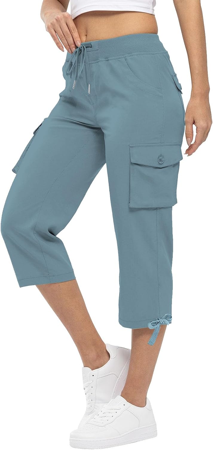 Womens Casual Loose Fit Capri Pants with Pockets Dressy Lightweight Ladies Baggy Cargo Pants for Hiking
