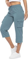 Womens Casual Loose Fit Capri Pants with Pockets Dressy Lightweight Ladies Baggy Cargo Pants for Hiking
