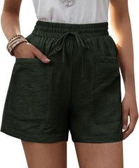 Summer Wide Leg Linen Shorts for Women Plus Size Drawstring High Waisted Elastic Casual Loose Fit Bermuda Shorts