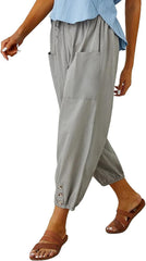 Women's Cropped Pants High Waist Drawstring Capri Pants Wide Leg with Pockets
