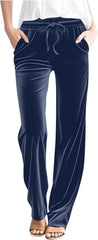 Women Velour Pants Elastic High Waisted Pants Straight Leg Velvet Trousers Comfy Soft Yoga Pants with Pockets Trendy