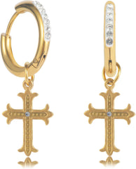 Stainless Steel Gothic Punk Dangle Cross 5A+ Cubic Zirconia Hypoallergenic Cross Hoop Cuff Huggie Drop Earrings For Men Women
